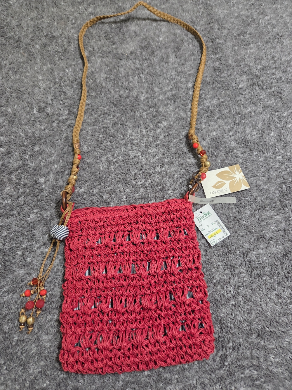 Capelli Red Straw Crossbody with Braided Strap
